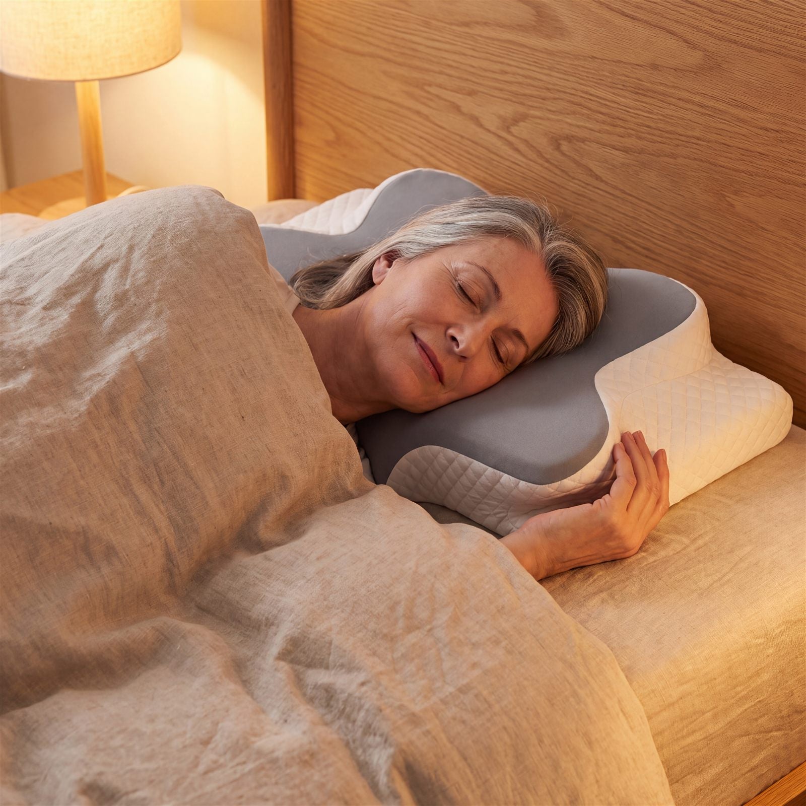 Femme endormie paisiblement, la tête reposée sur l'Oreiller Dormifrais